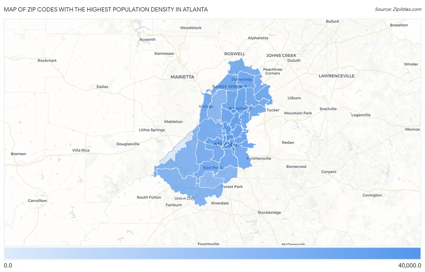 Zip Codes with the Highest Population Density in Atlanta Map