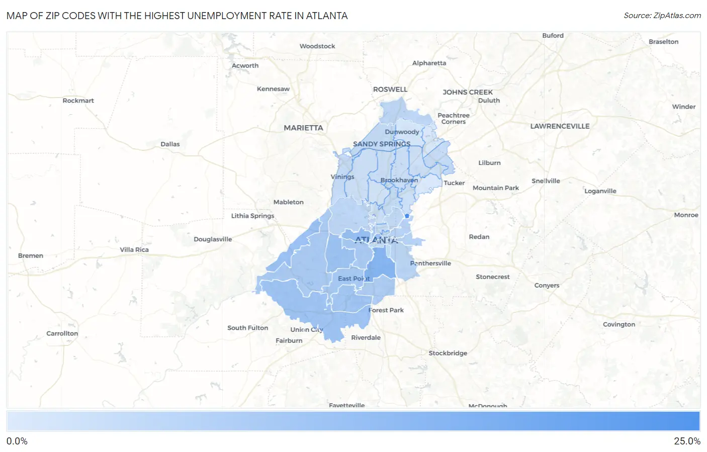 Zip Codes with the Highest Unemployment Rate in Atlanta Map