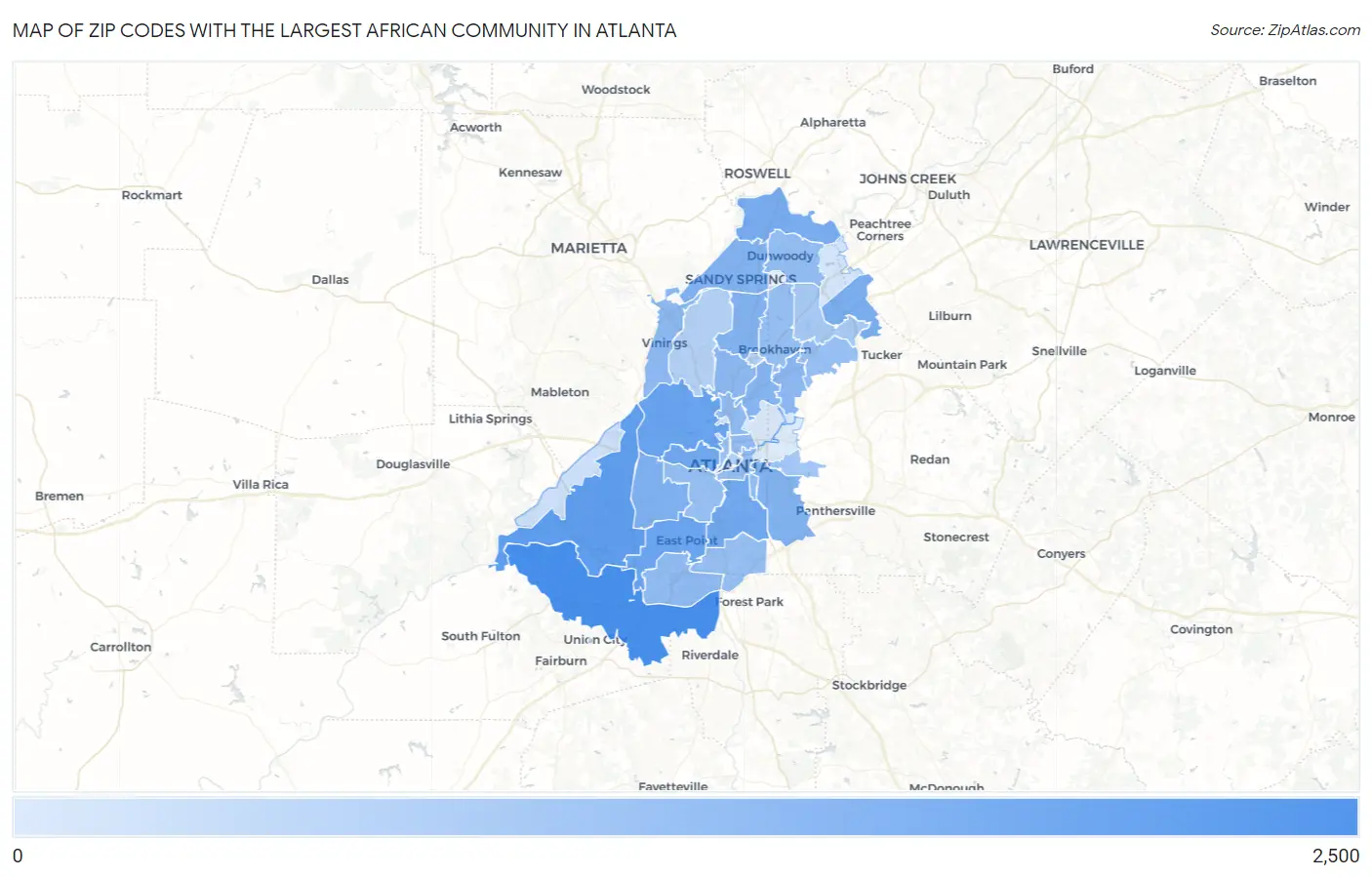 Zip Codes with the Largest African Community in Atlanta Map