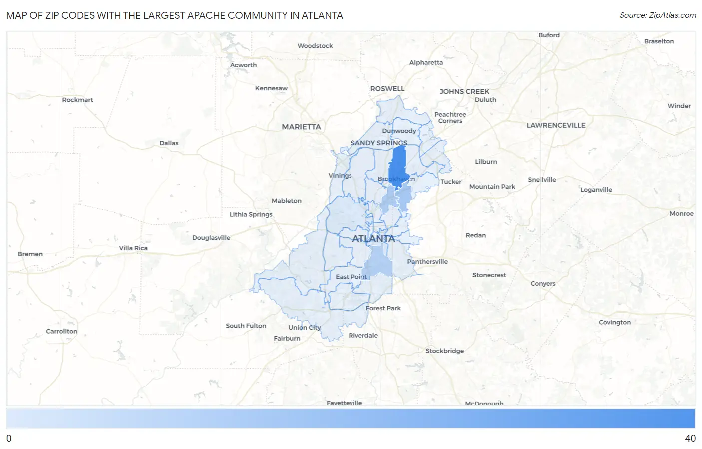 Zip Codes with the Largest Apache Community in Atlanta Map