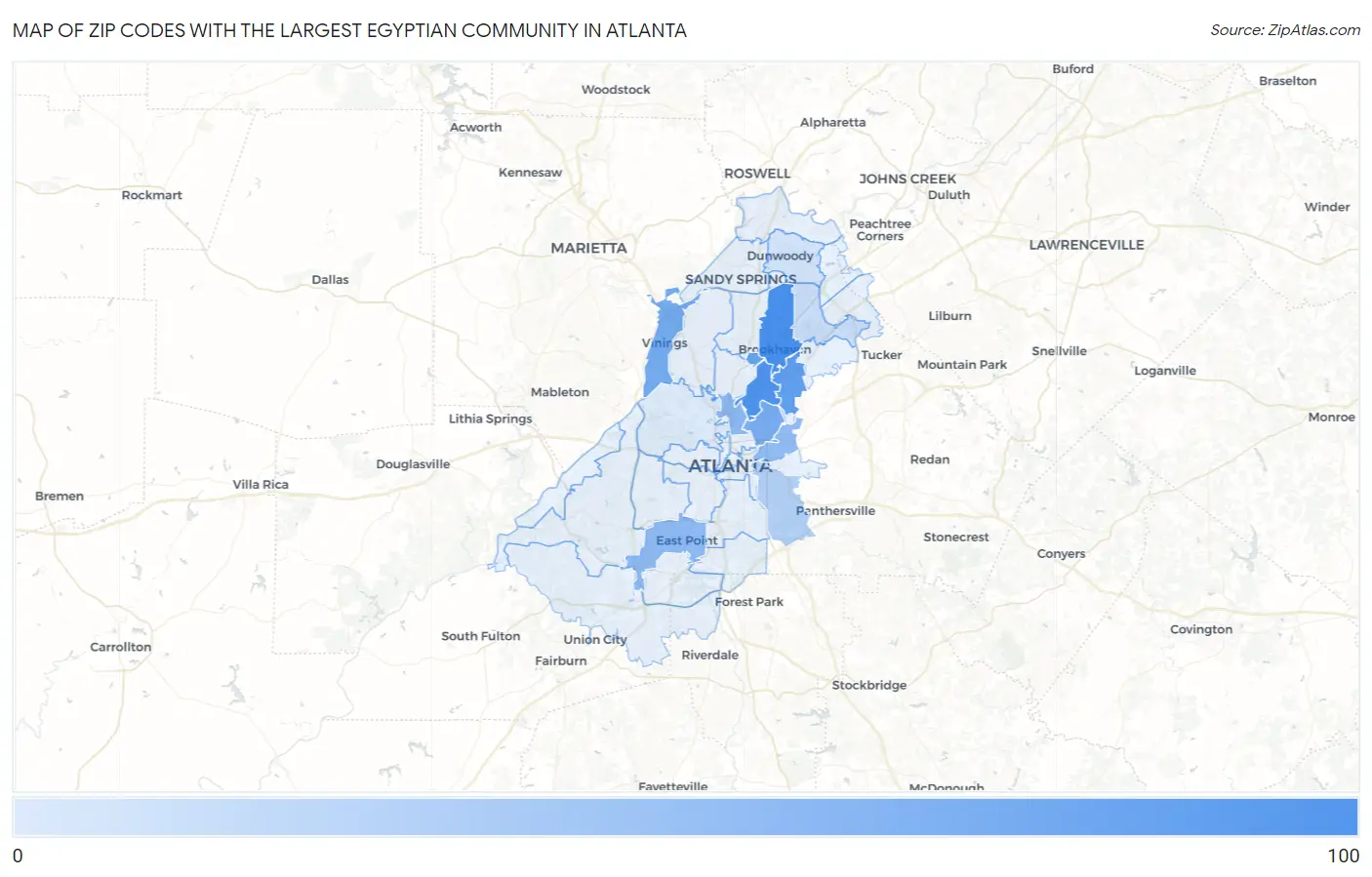 Zip Codes with the Largest Egyptian Community in Atlanta Map