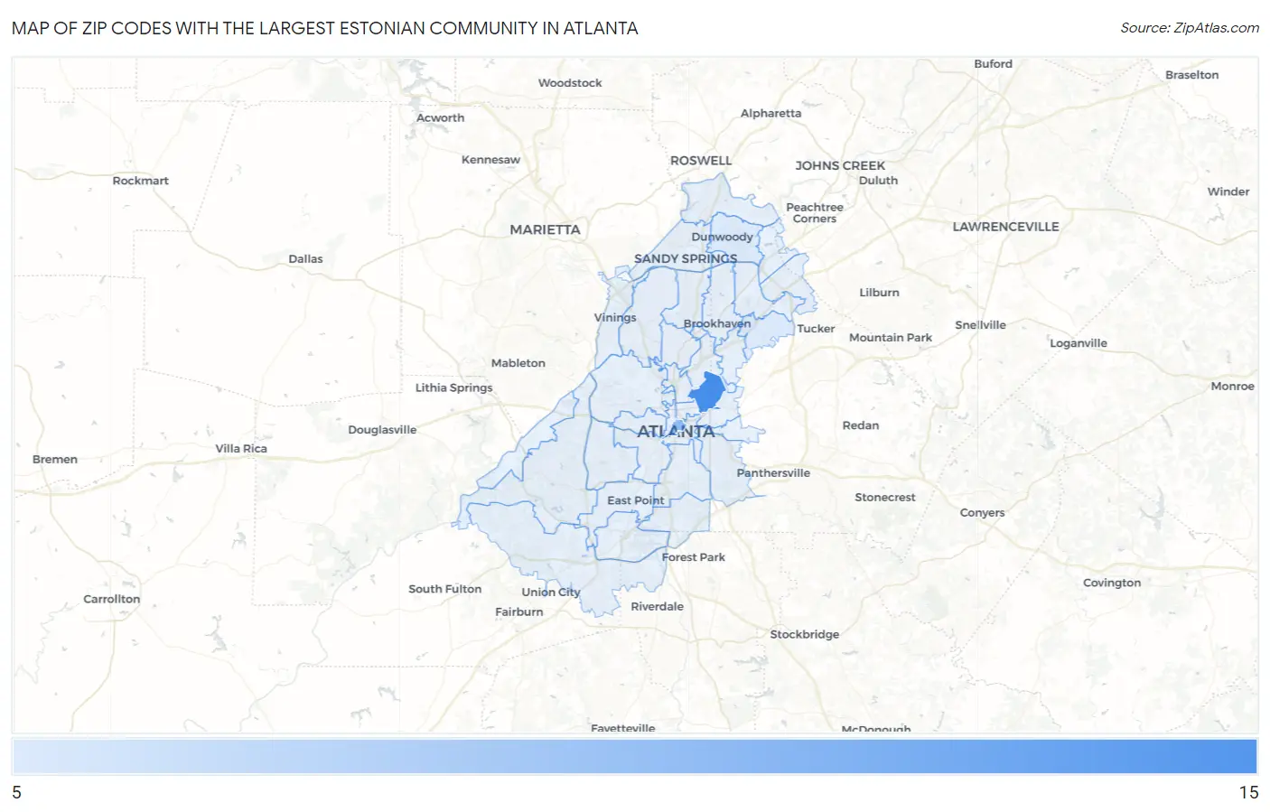 Zip Codes with the Largest Estonian Community in Atlanta Map