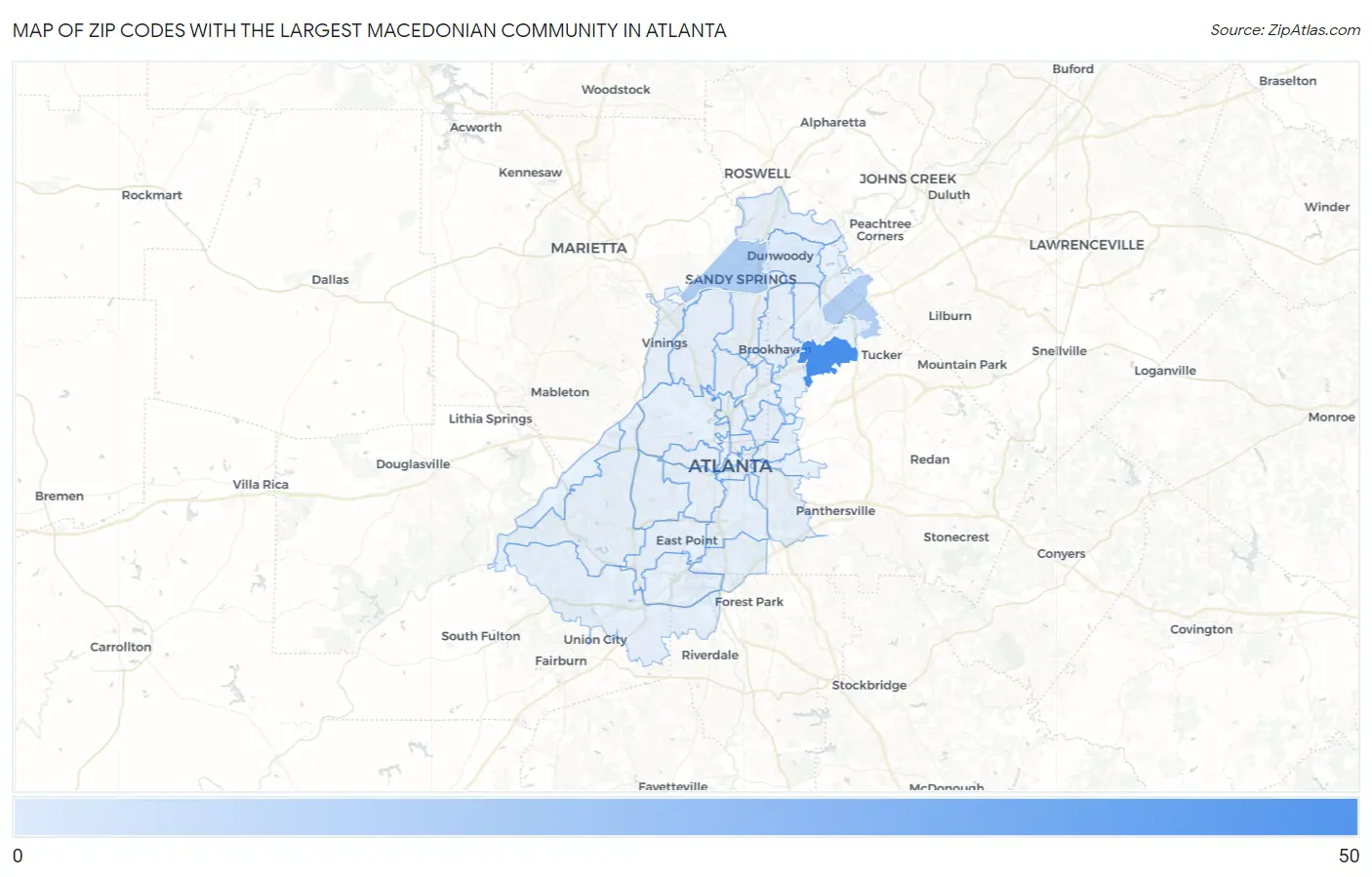 Zip Codes with the Largest Macedonian Community in Atlanta Map