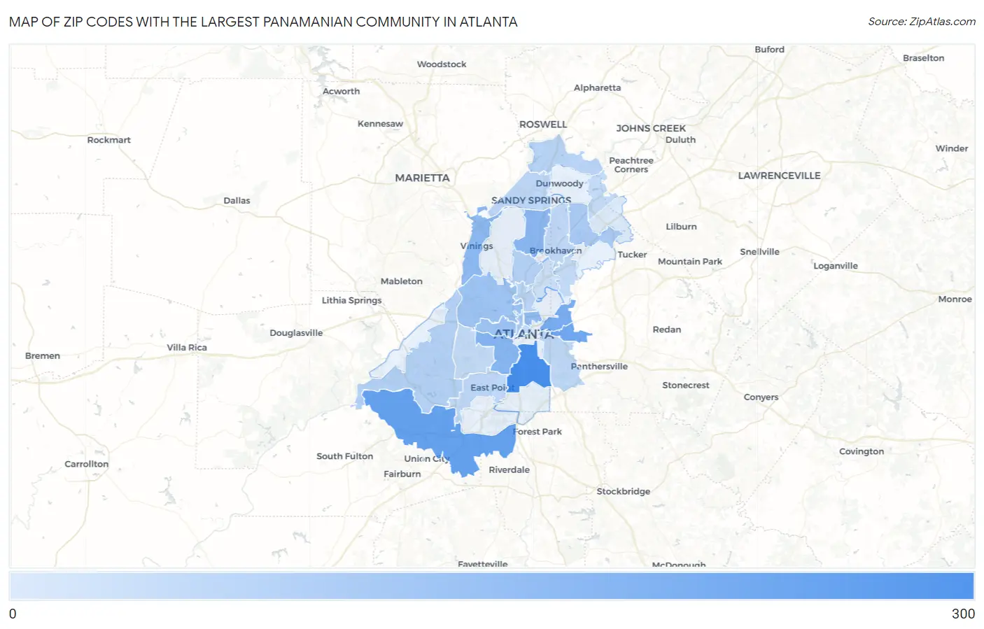 Zip Codes with the Largest Panamanian Community in Atlanta Map