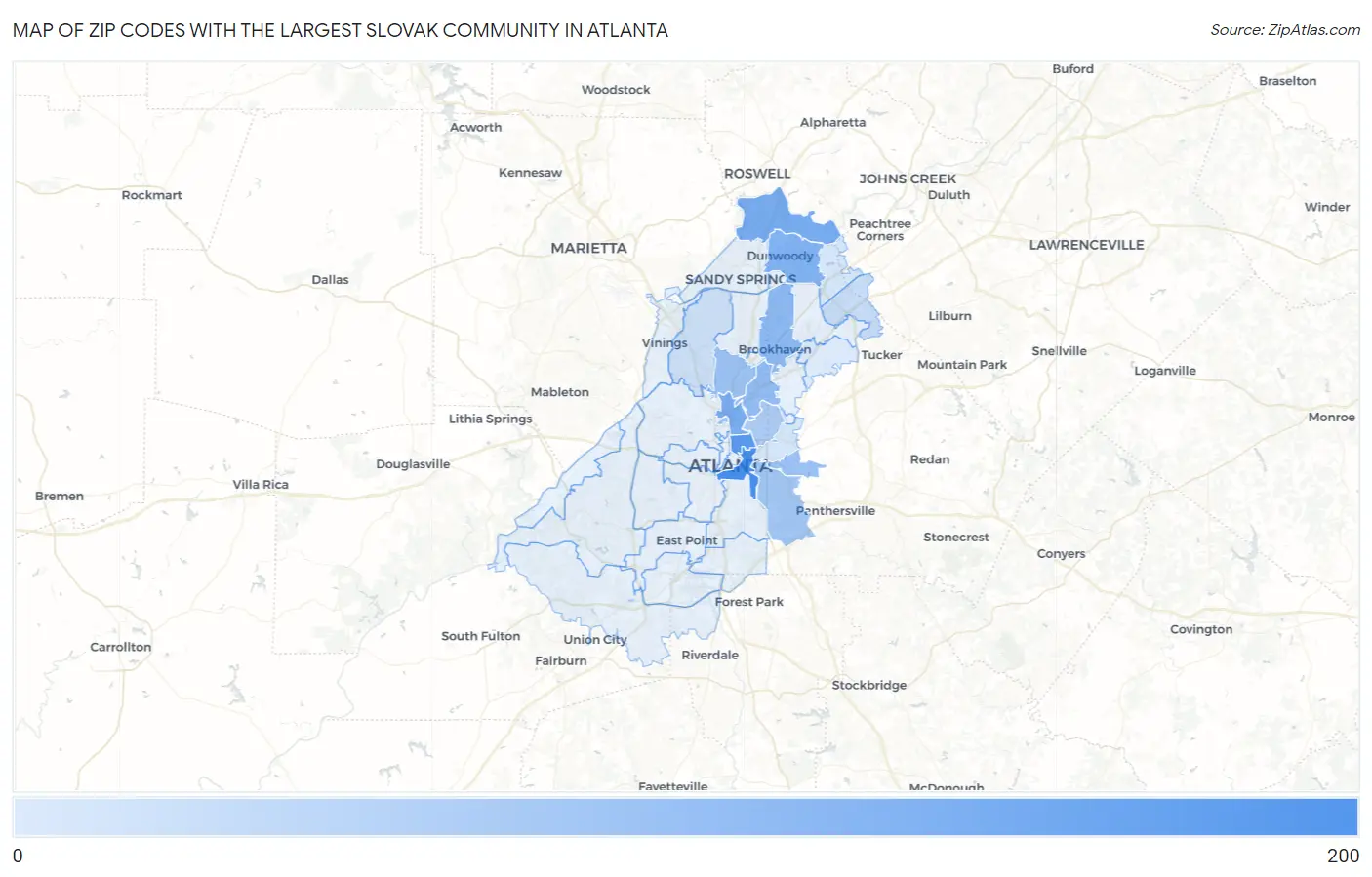Zip Codes with the Largest Slovak Community in Atlanta Map
