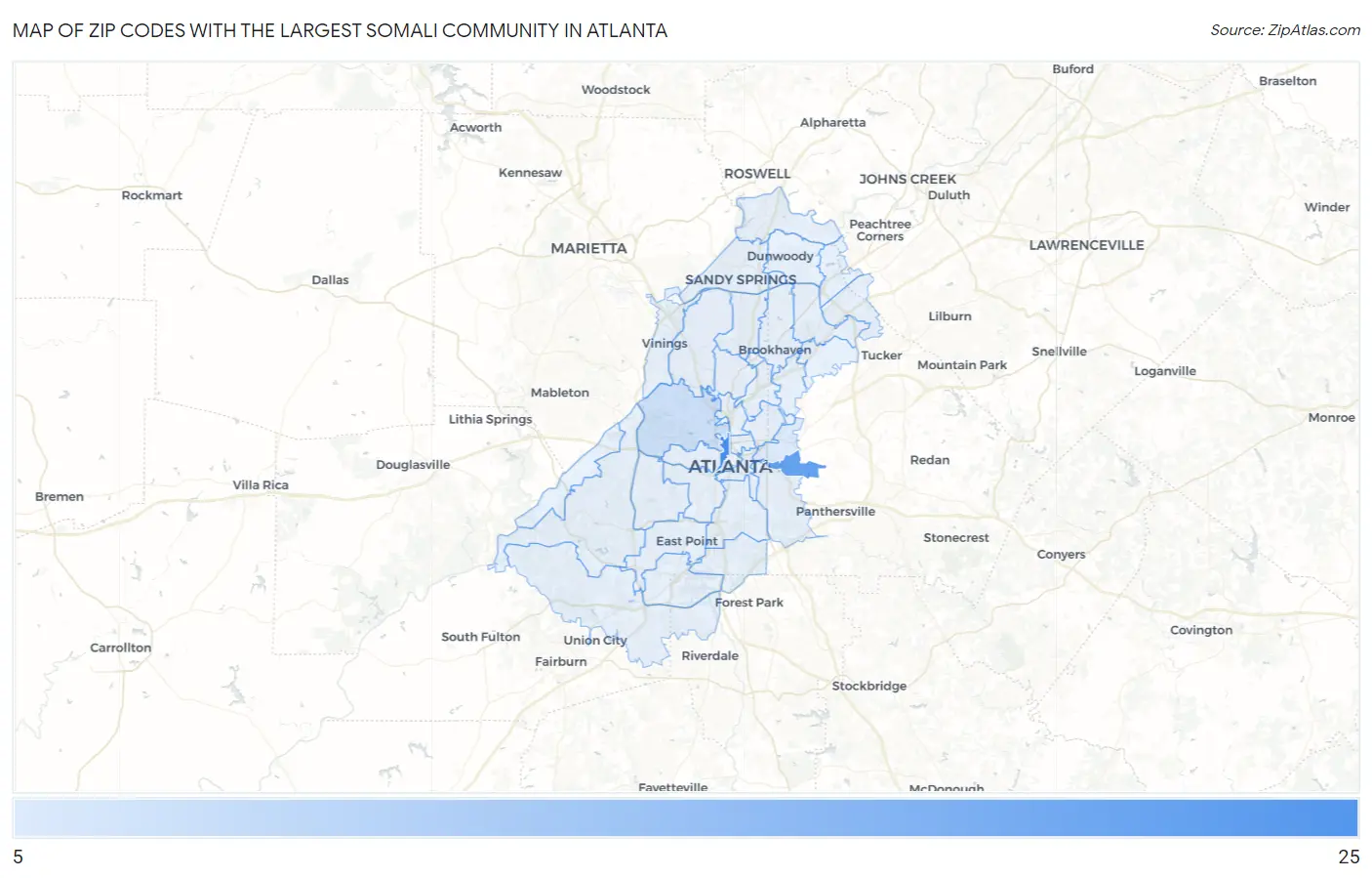 Zip Codes with the Largest Somali Community in Atlanta Map