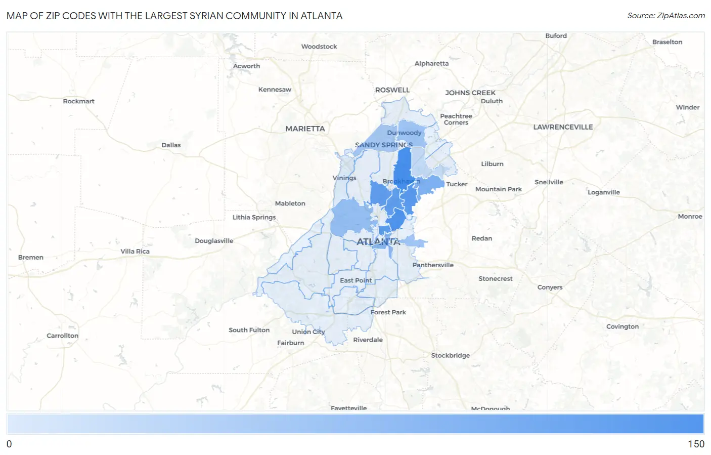 Zip Codes with the Largest Syrian Community in Atlanta Map