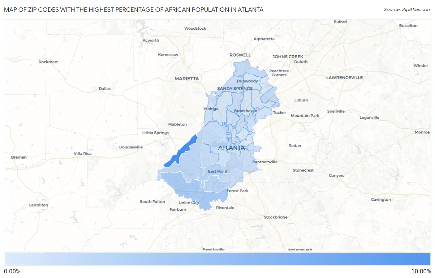 Zip Codes with the Highest Percentage of African Population in Atlanta Map