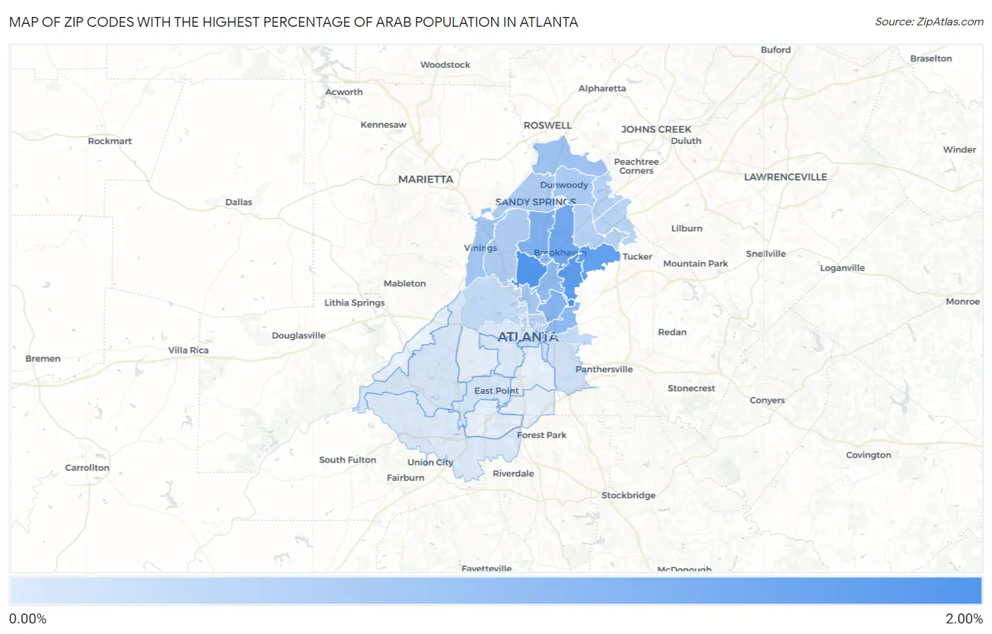 Zip Codes with the Highest Percentage of Arab Population in Atlanta Map