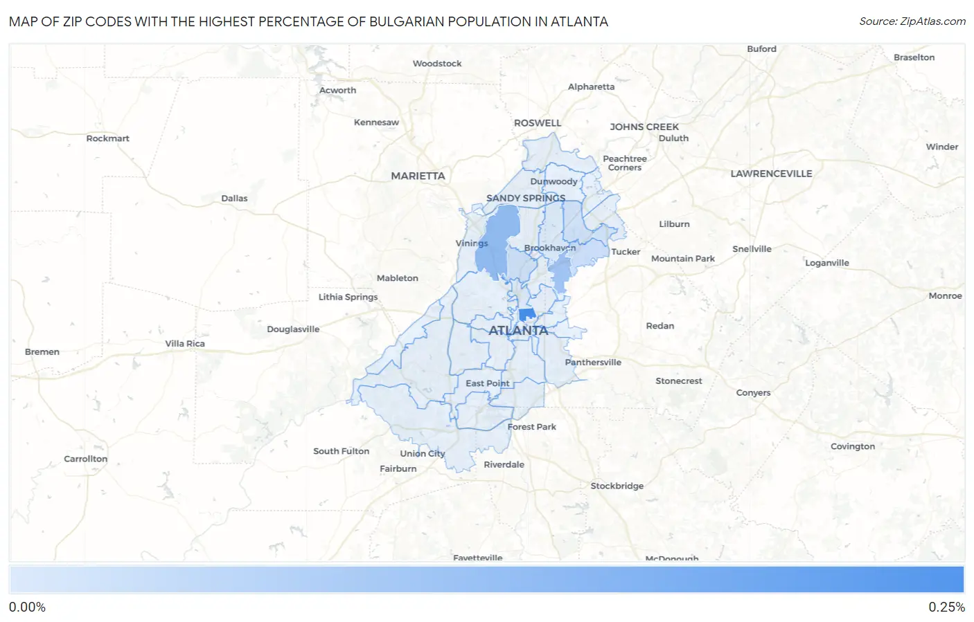 Zip Codes with the Highest Percentage of Bulgarian Population in Atlanta Map