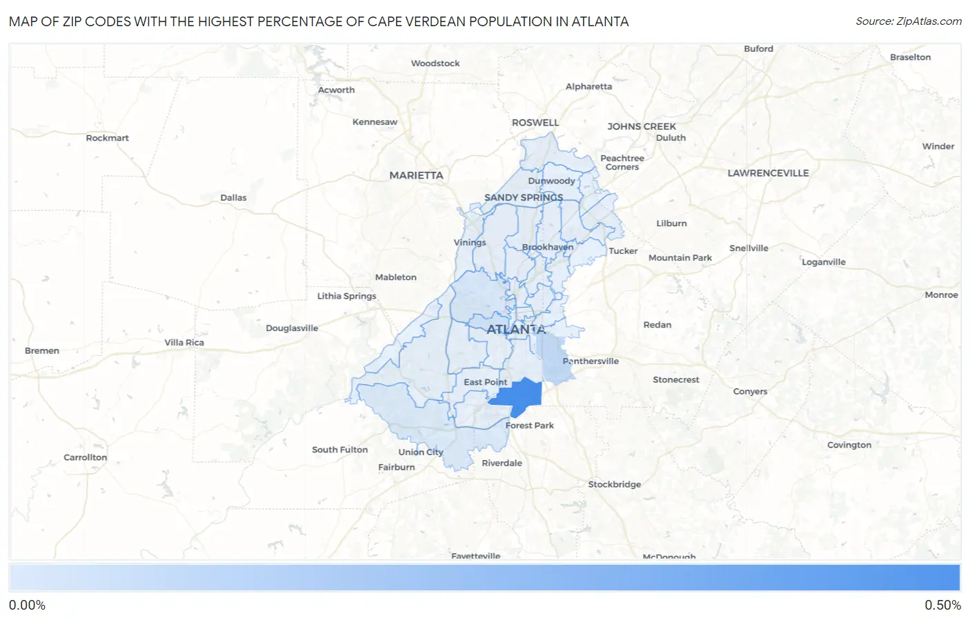 Zip Codes with the Highest Percentage of Cape Verdean Population in Atlanta Map