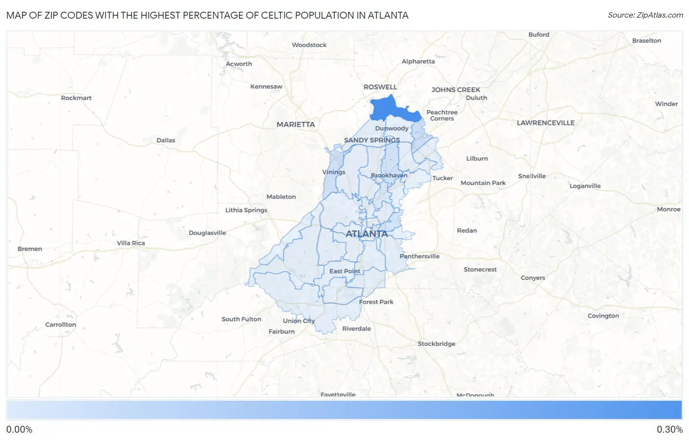 Zip Codes with the Highest Percentage of Celtic Population in Atlanta Map