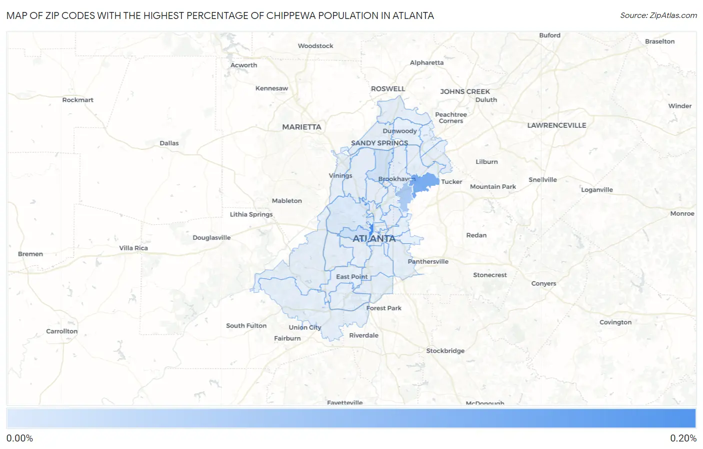 Zip Codes with the Highest Percentage of Chippewa Population in Atlanta Map