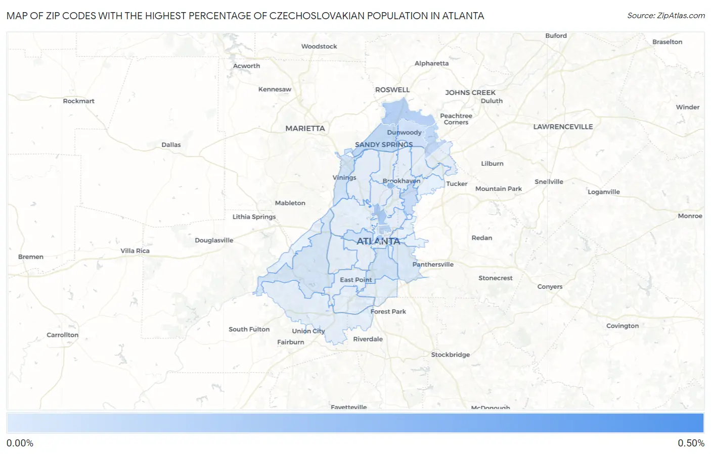 Zip Codes with the Highest Percentage of Czechoslovakian Population in Atlanta Map