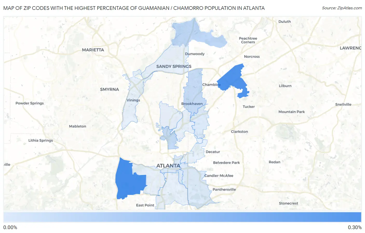 Zip Codes with the Highest Percentage of Guamanian / Chamorro Population in Atlanta Map
