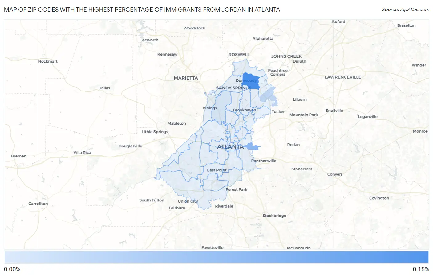 Zip Codes with the Highest Percentage of Immigrants from Jordan in Atlanta Map