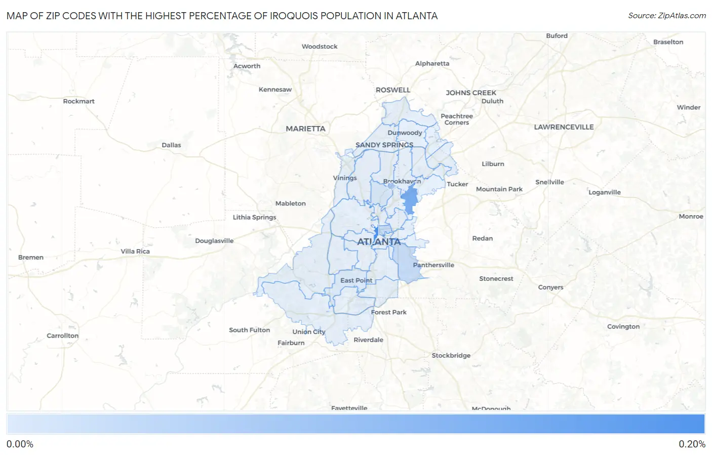 Zip Codes with the Highest Percentage of Iroquois Population in Atlanta Map