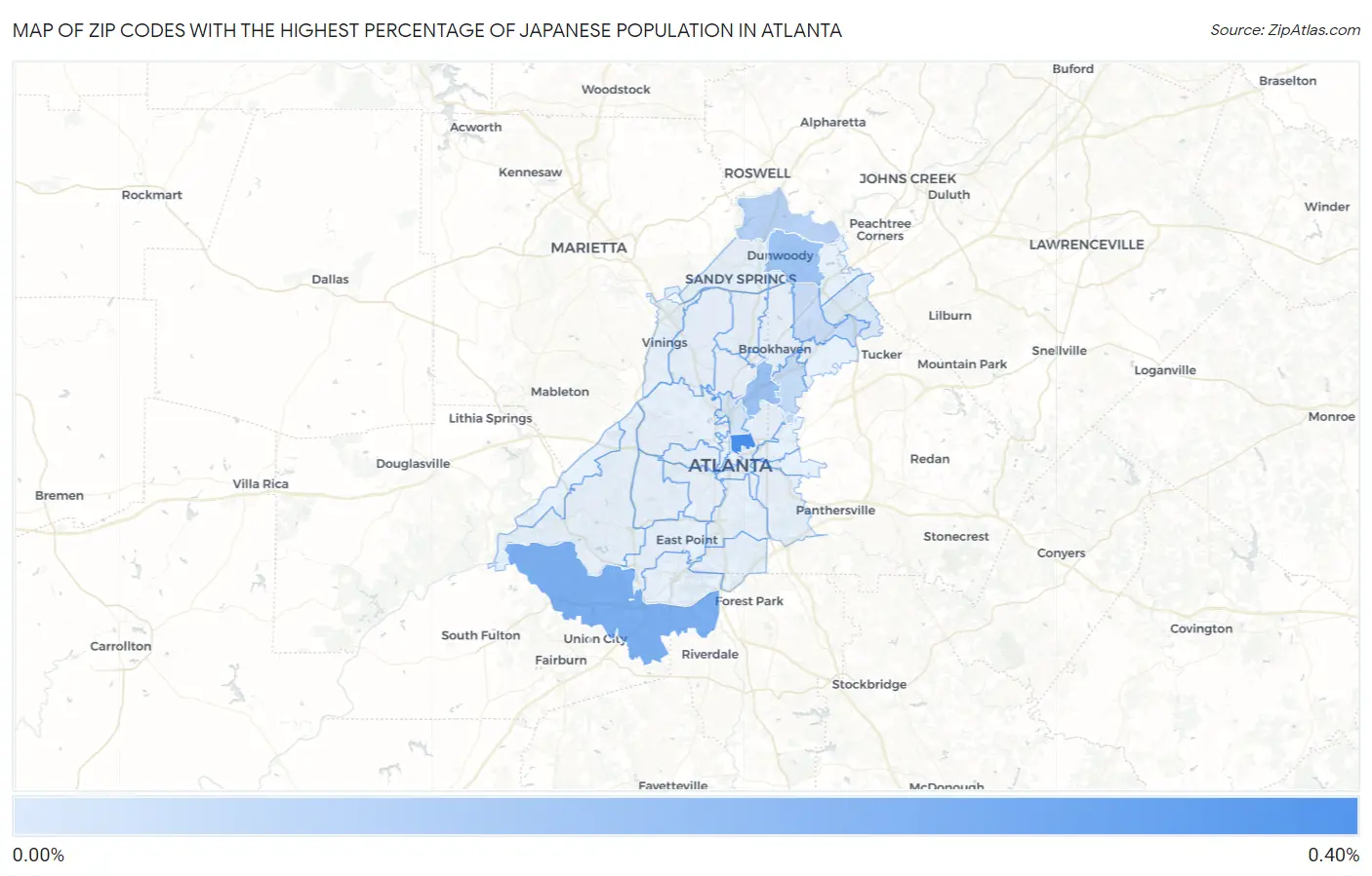 Zip Codes with the Highest Percentage of Japanese Population in Atlanta Map