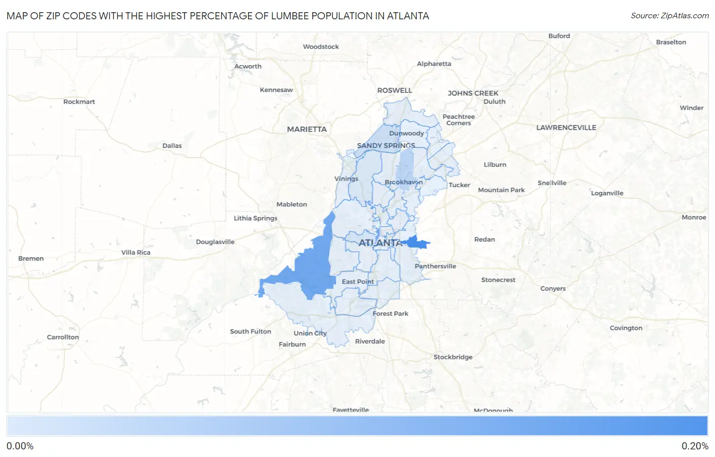 Zip Codes with the Highest Percentage of Lumbee Population in Atlanta Map