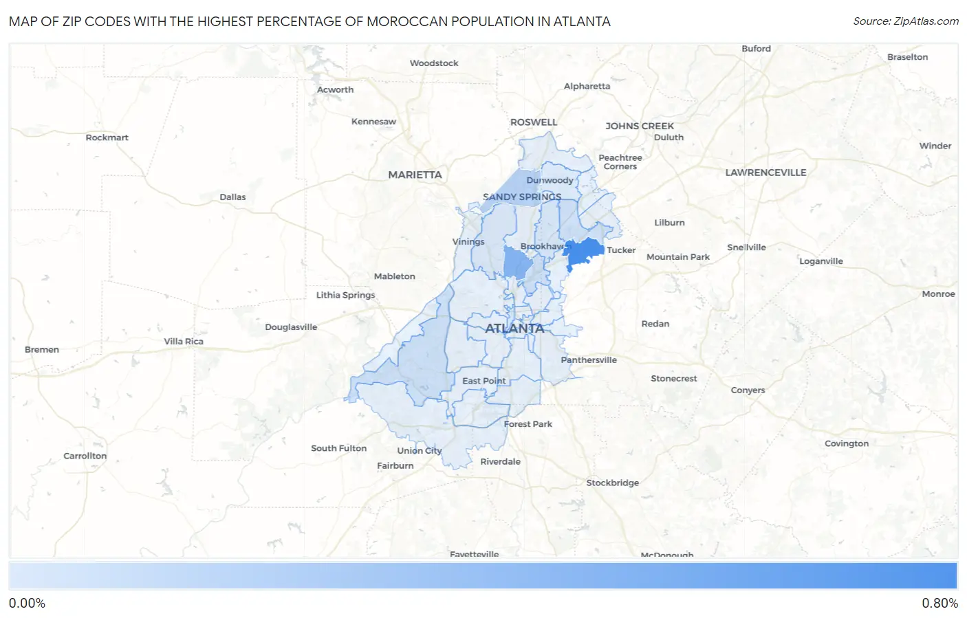 Zip Codes with the Highest Percentage of Moroccan Population in Atlanta Map