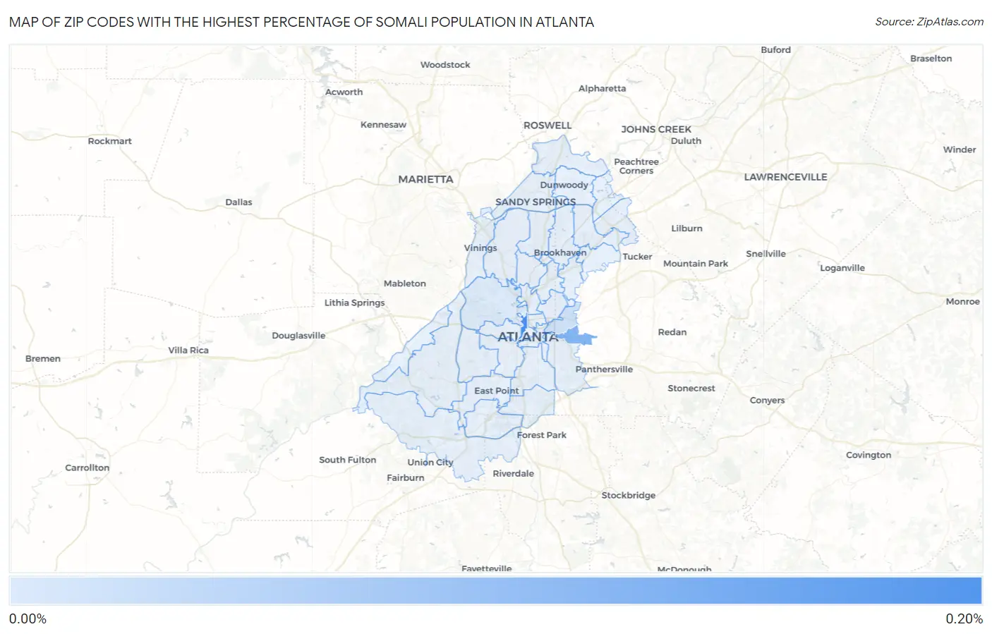 Zip Codes with the Highest Percentage of Somali Population in Atlanta Map