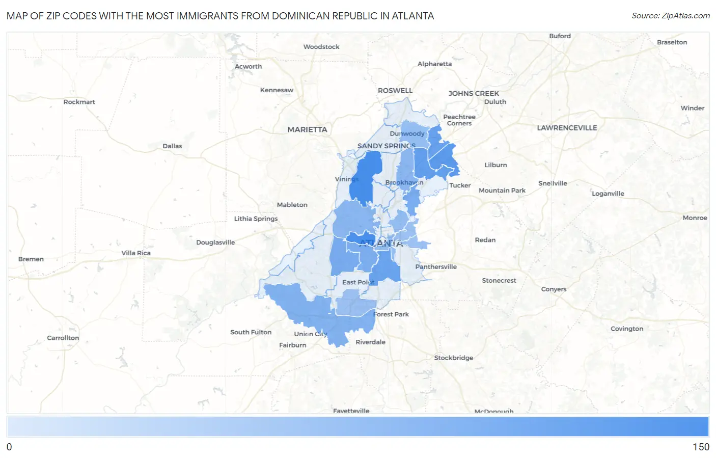 Zip Codes with the Most Immigrants from Dominican Republic in Atlanta Map