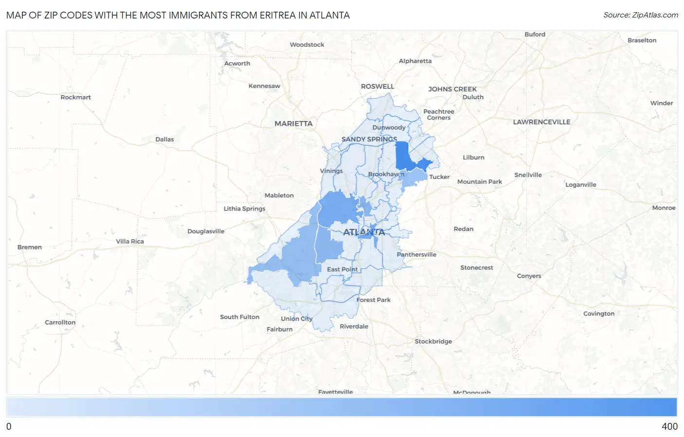 Zip Codes with the Most Immigrants from Eritrea in Atlanta Map