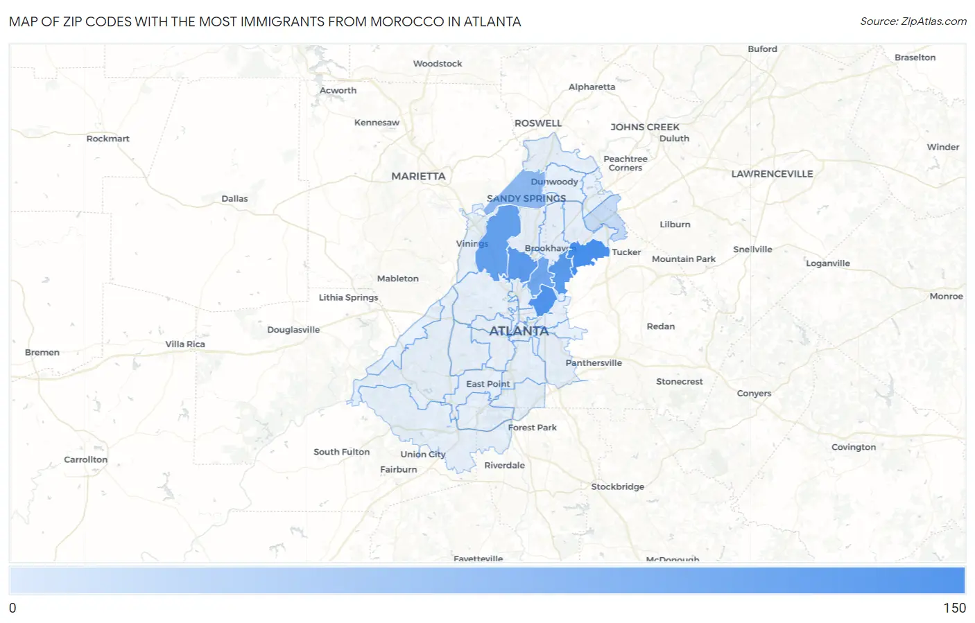 Zip Codes with the Most Immigrants from Morocco in Atlanta Map