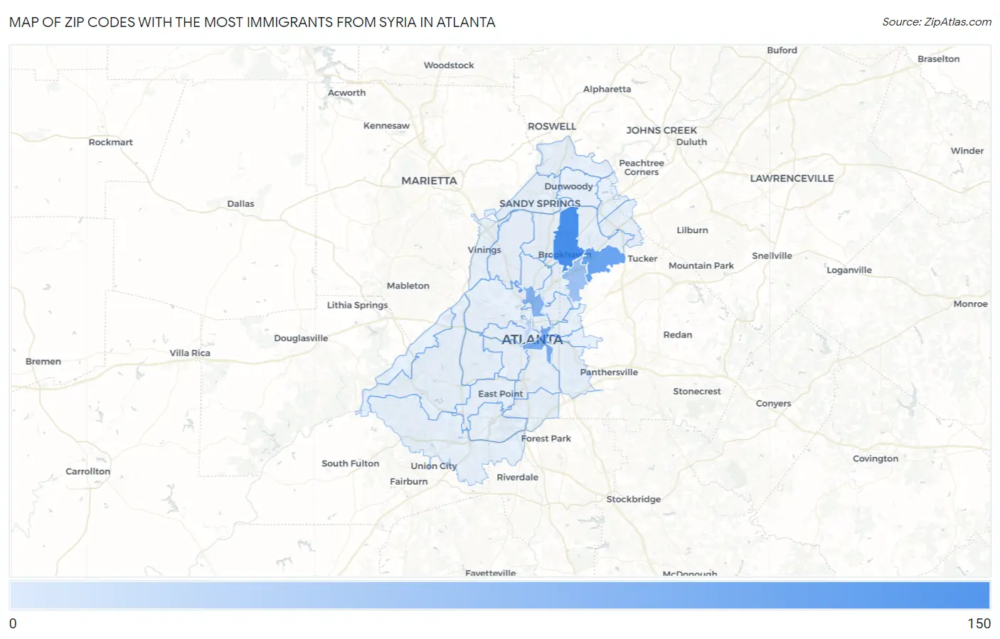 Zip Codes with the Most Immigrants from Syria in Atlanta Map