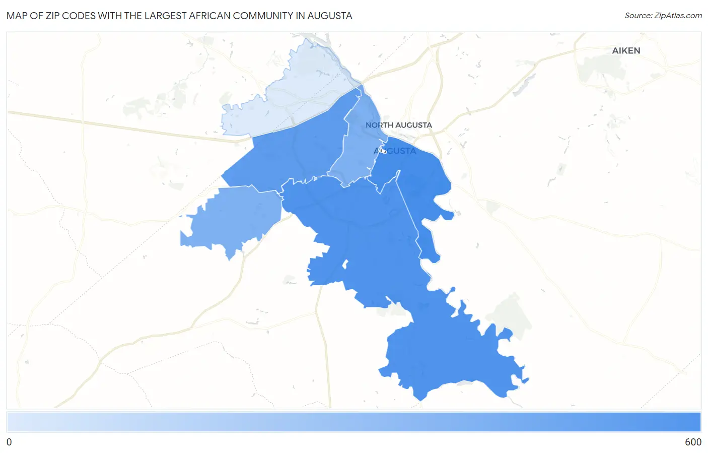 Zip Codes with the Largest African Community in Augusta Map