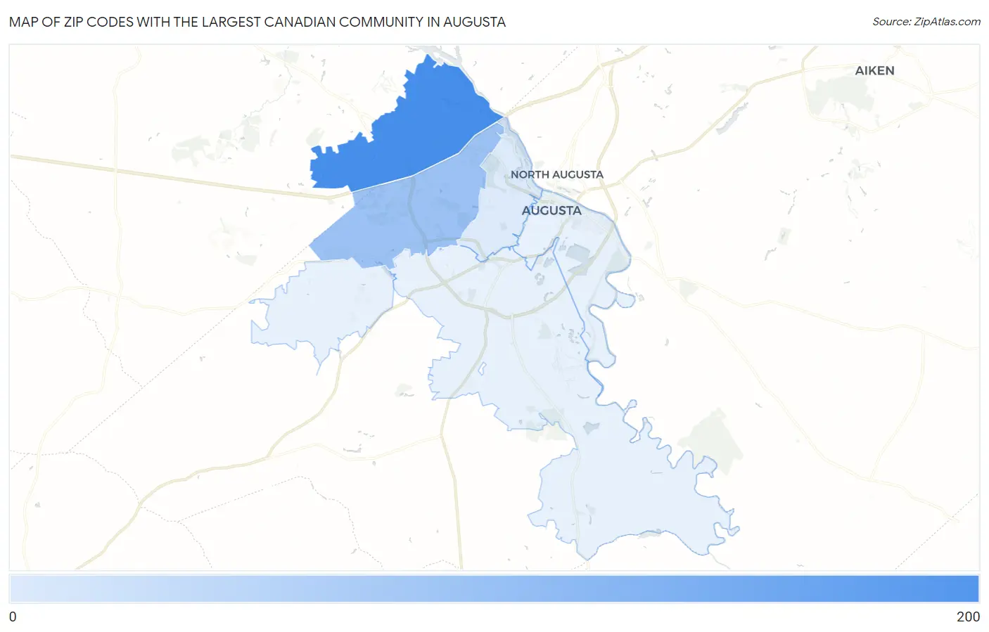 Zip Codes with the Largest Canadian Community in Augusta Map