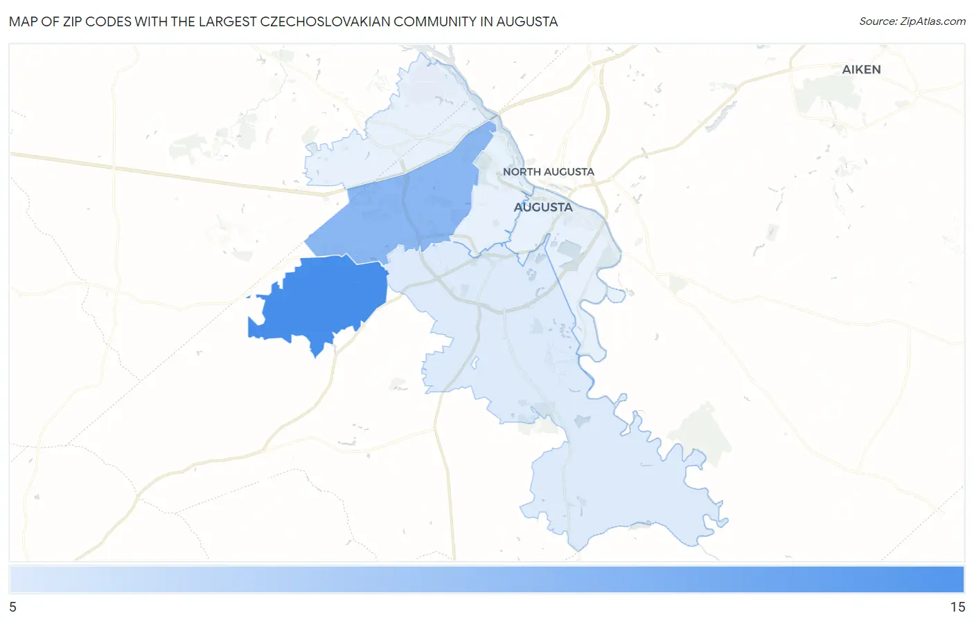 Zip Codes with the Largest Czechoslovakian Community in Augusta Map