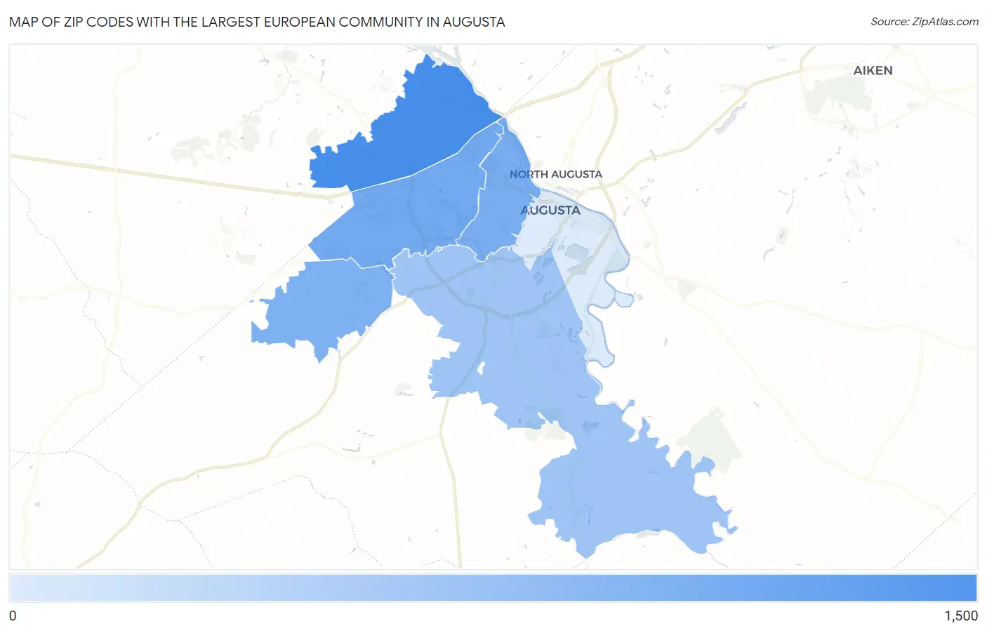 Zip Codes with the Largest European Community in Augusta Map