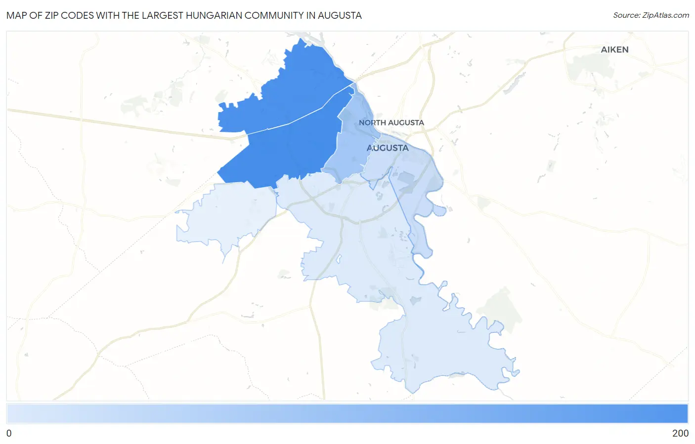 Zip Codes with the Largest Hungarian Community in Augusta Map