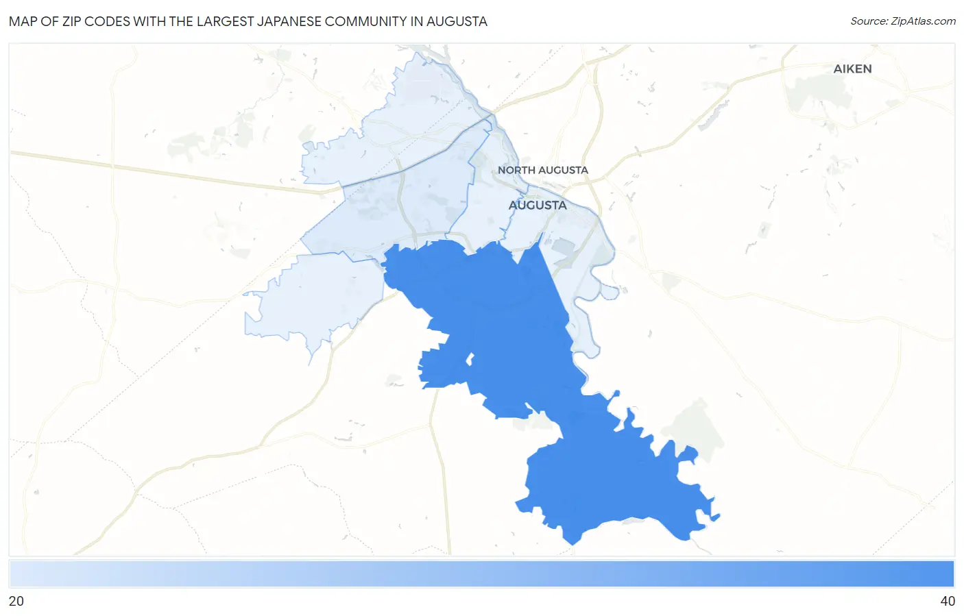 Zip Codes with the Largest Japanese Community in Augusta Map