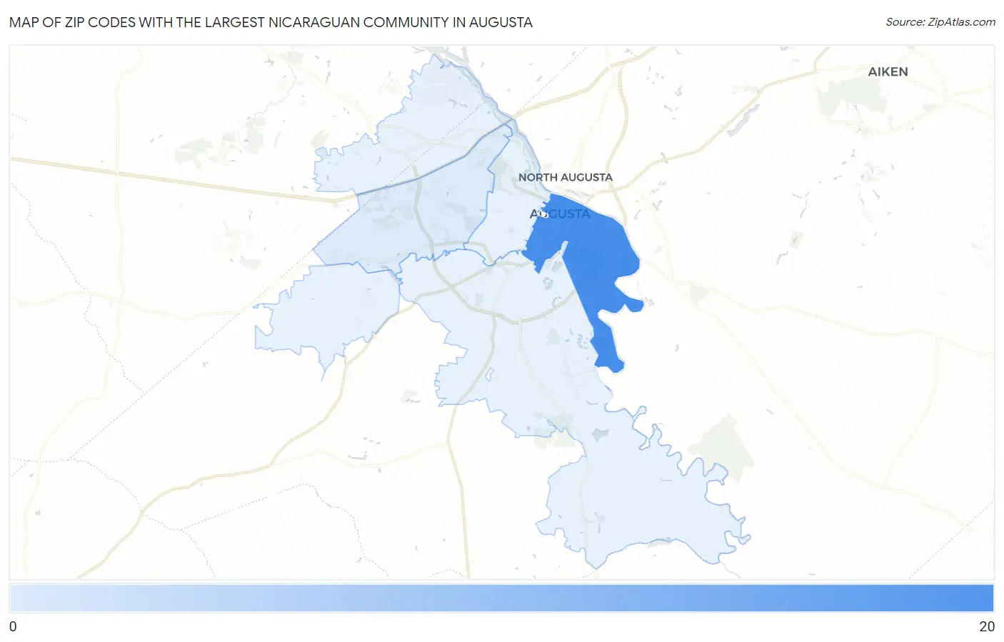 Zip Codes with the Largest Nicaraguan Community in Augusta Map