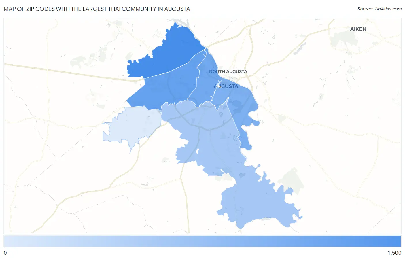 Zip Codes with the Largest Thai Community in Augusta Map