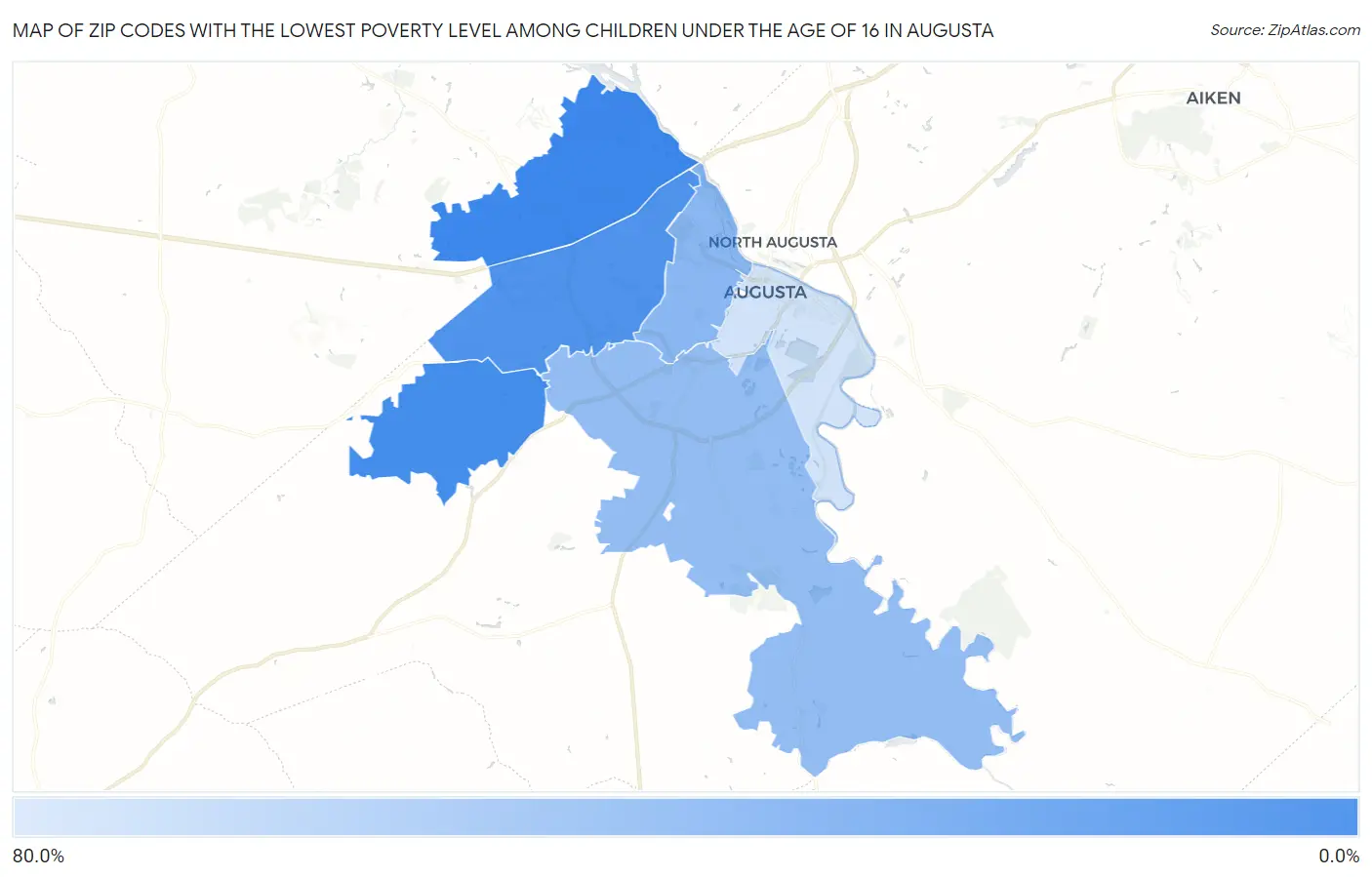 Zip Codes with the Lowest Poverty Level Among Children Under the Age of 16 in Augusta Map