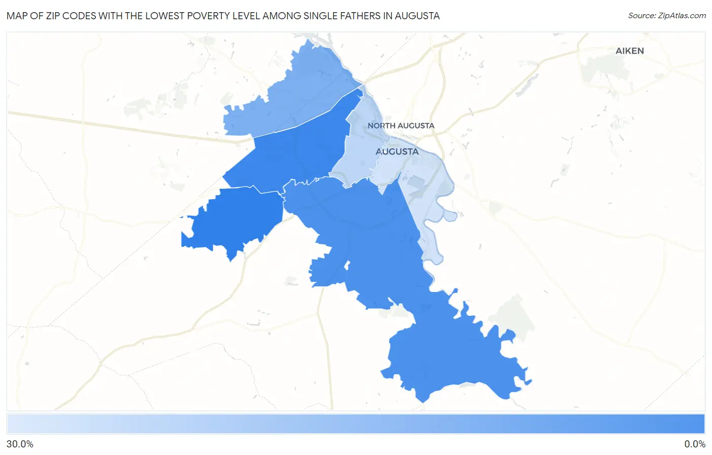 Zip Codes with the Lowest Poverty Level Among Single Fathers in Augusta Map