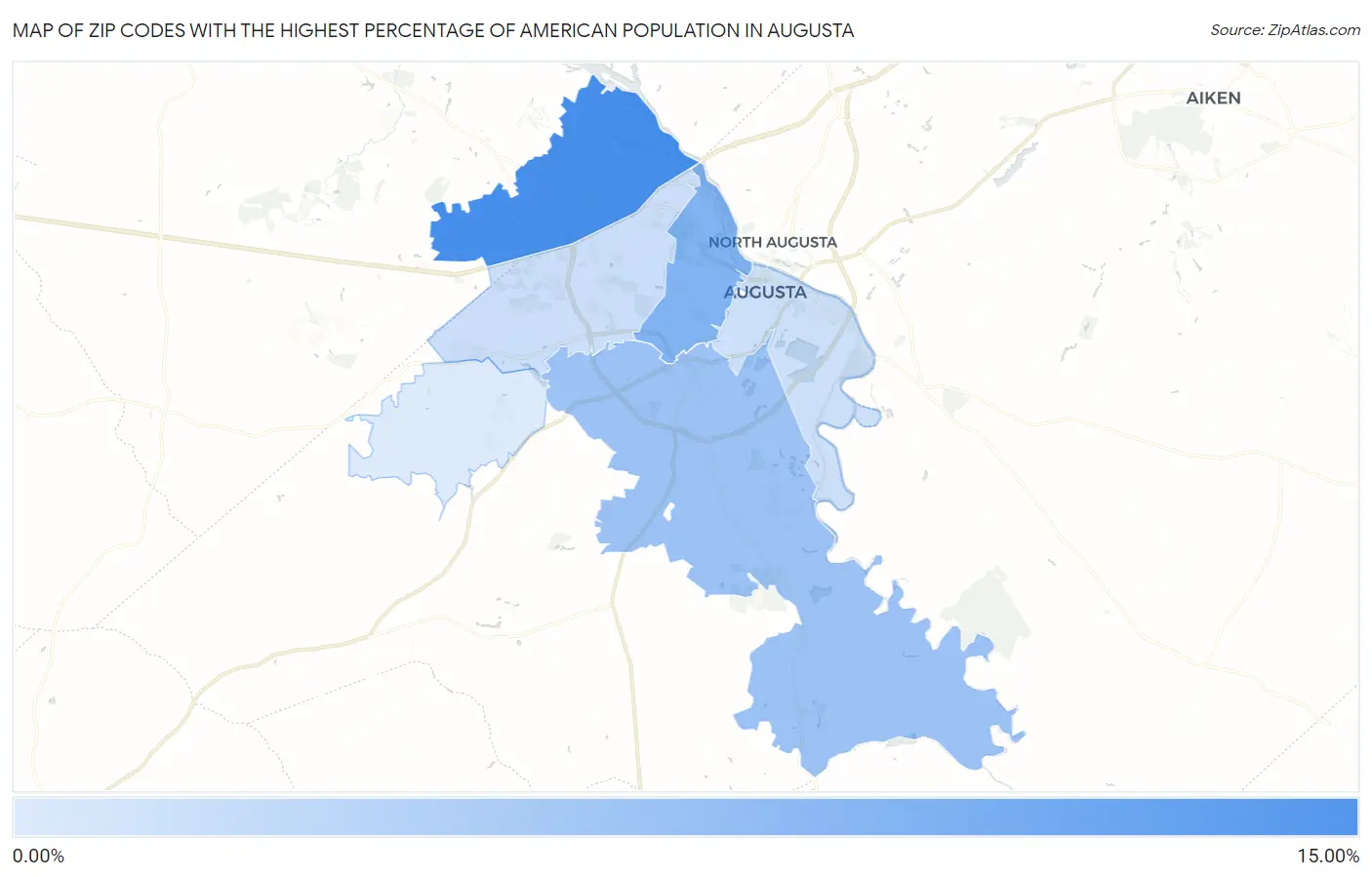 Zip Codes with the Highest Percentage of American Population in Augusta Map