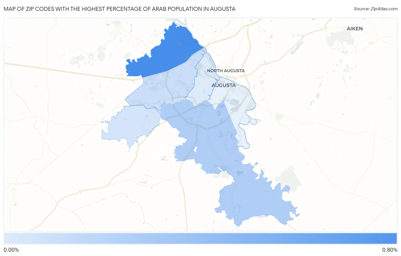 Zip Codes with the Highest Percentage of Arab Population in Augusta Map