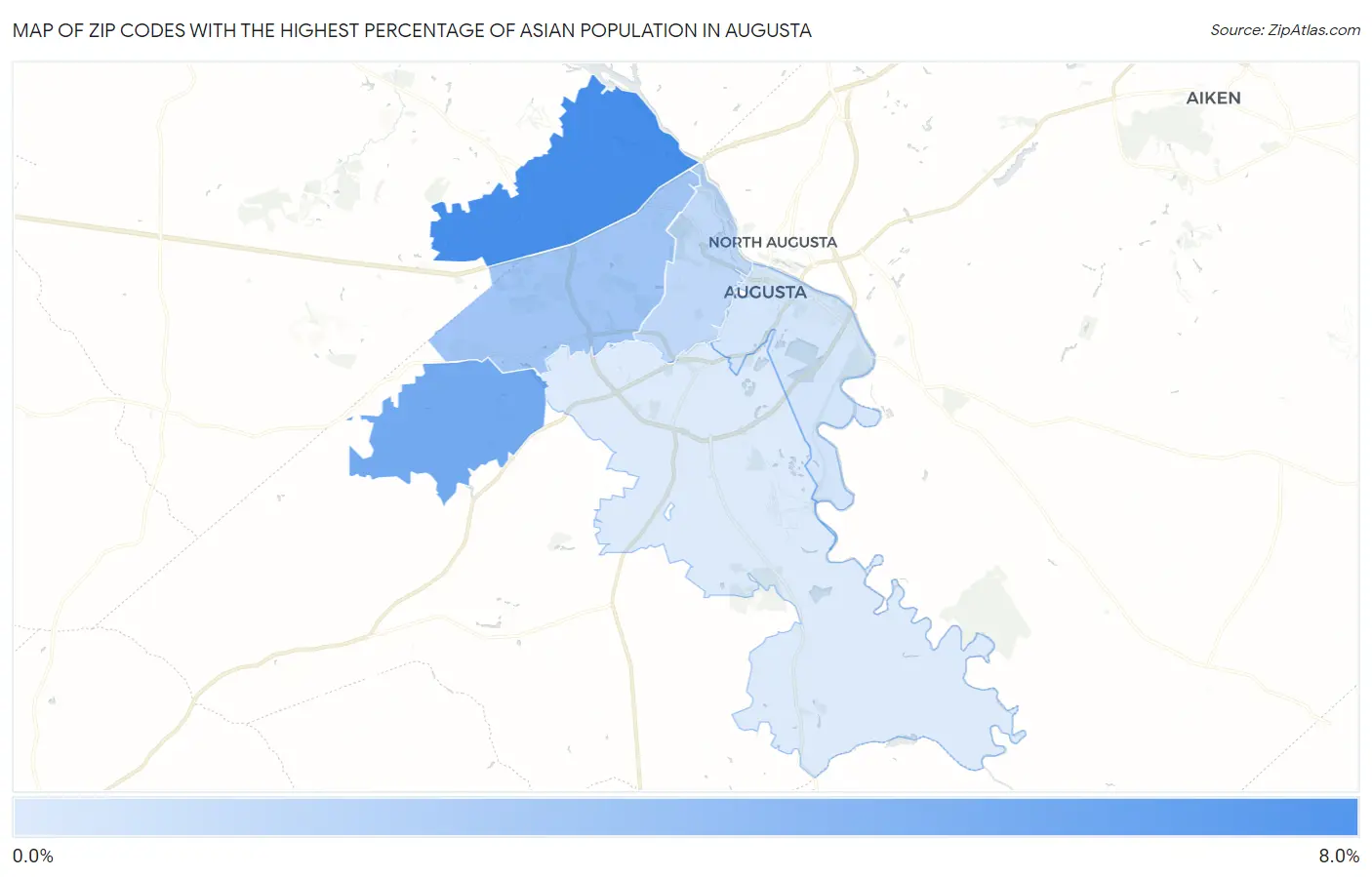 Zip Codes with the Highest Percentage of Asian Population in Augusta Map