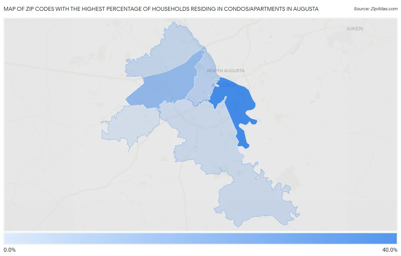 Zip Codes with the Highest Percentage of Households Residing in Condos/Apartments in Augusta Map