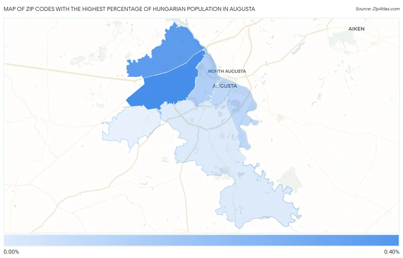 Zip Codes with the Highest Percentage of Hungarian Population in Augusta Map