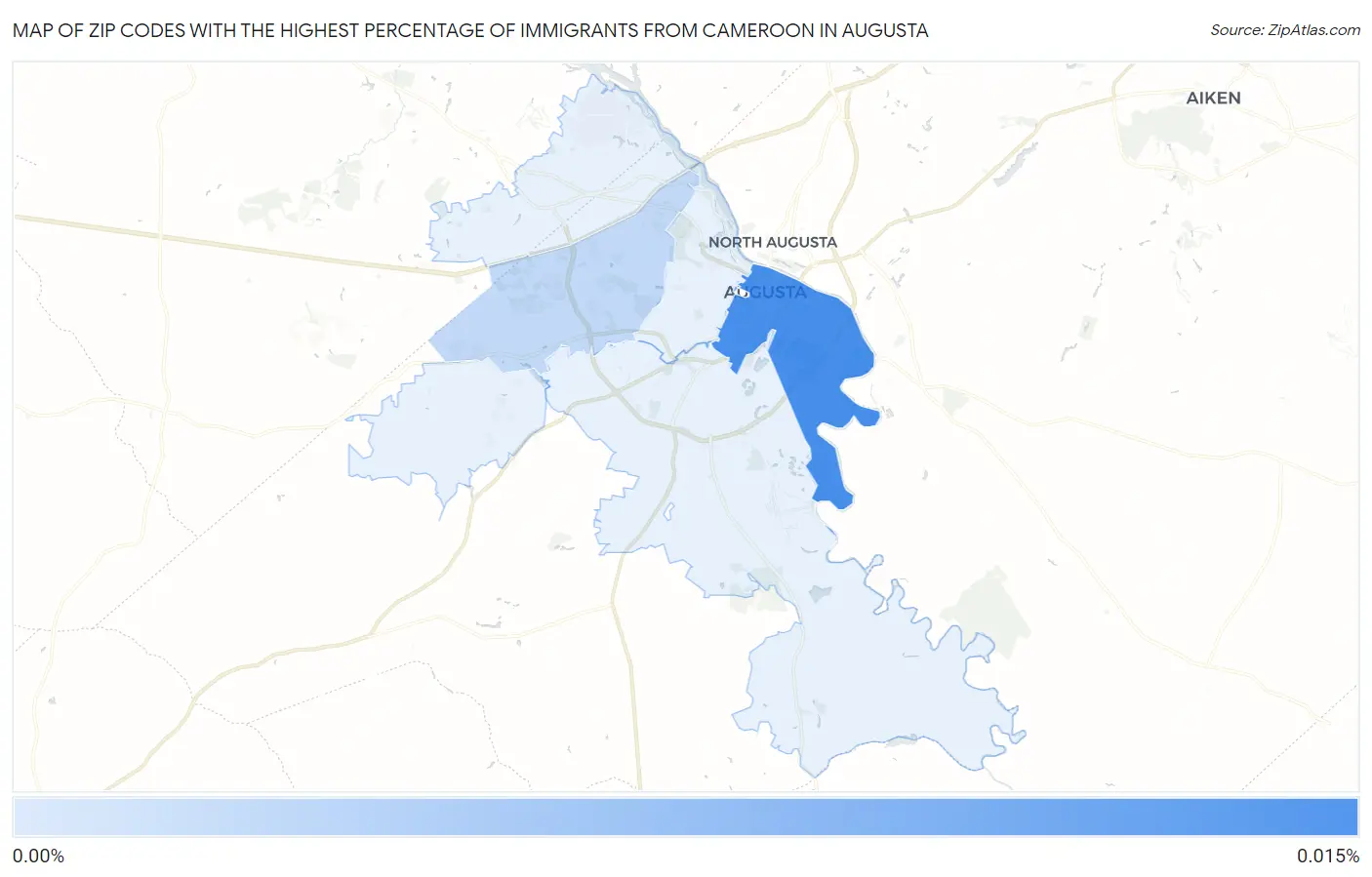 Zip Codes with the Highest Percentage of Immigrants from Cameroon in Augusta Map