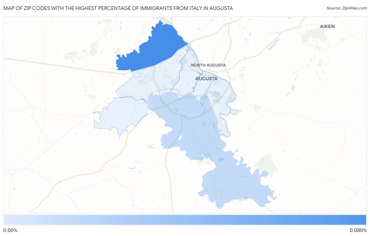 Zip Codes with the Highest Percentage of Immigrants from Italy in Augusta Map
