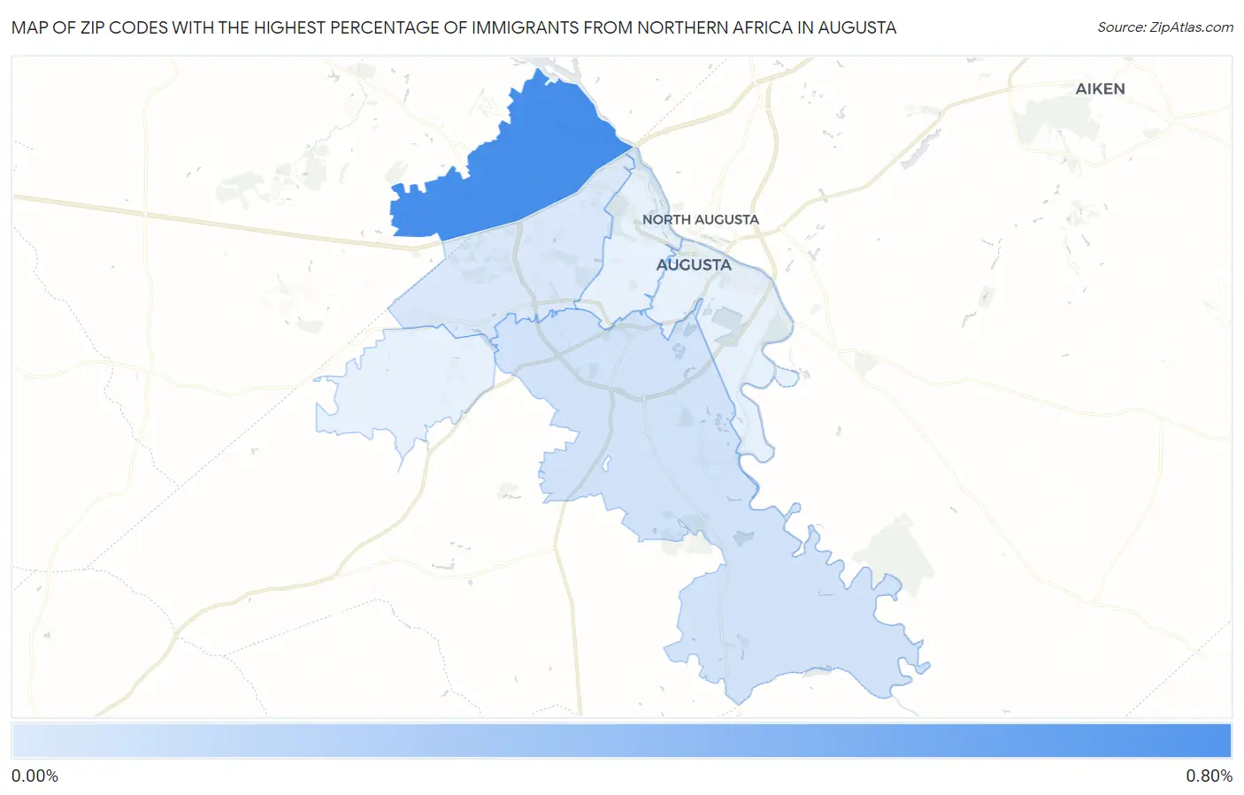 Zip Codes with the Highest Percentage of Immigrants from Northern Africa in Augusta Map