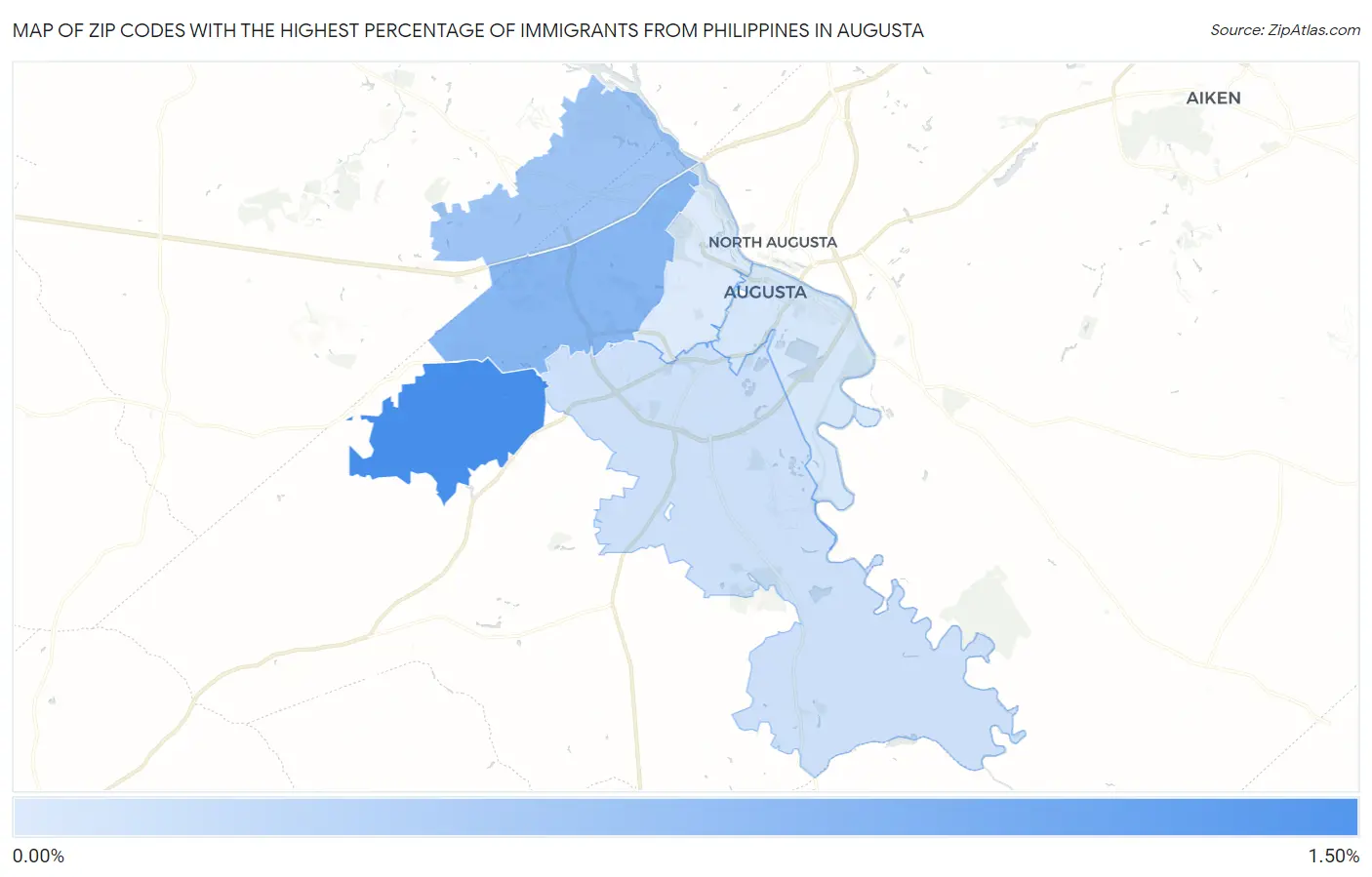 Zip Codes with the Highest Percentage of Immigrants from Philippines in Augusta Map