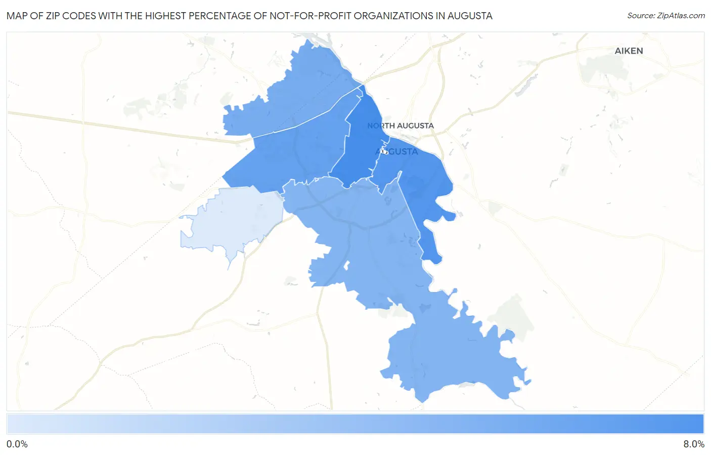 Zip Codes with the Highest Percentage of Not-for-profit Organizations in Augusta Map