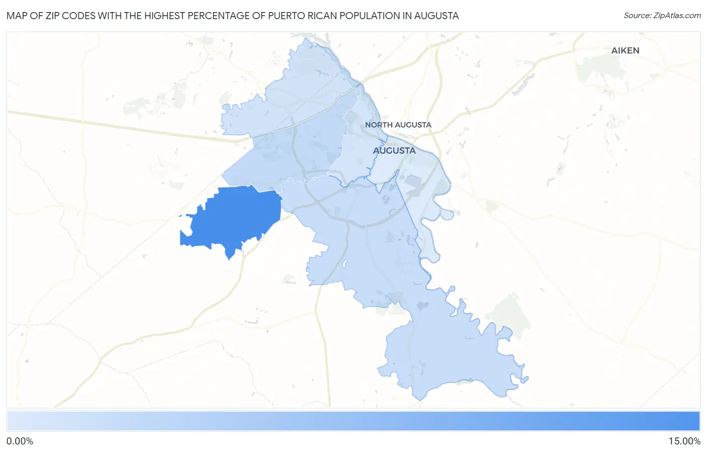 Zip Codes with the Highest Percentage of Puerto Rican Population in Augusta Map